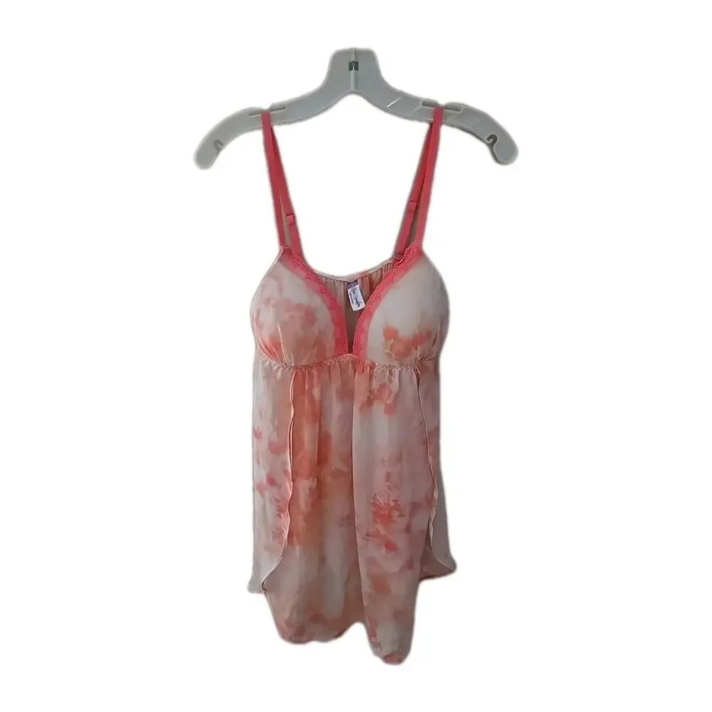 Lilac + London Pink‎ Floral Negligee V-Neck Babydoll Chemise Womans Size Medium